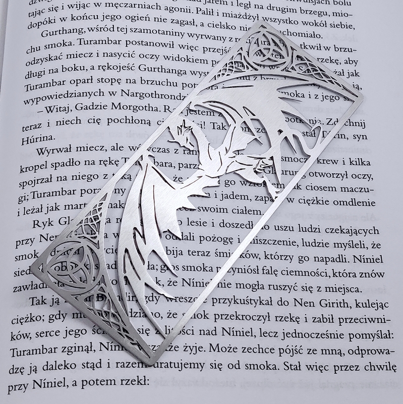 Metalowa zakładka do książek ze smokiem