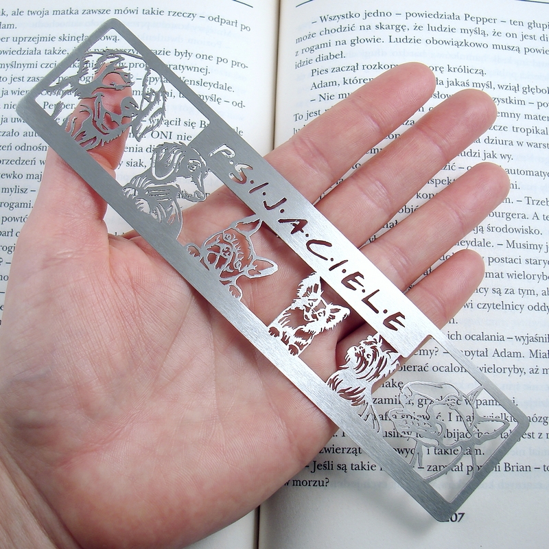 Metalowa zakładka do książki z rasami psów