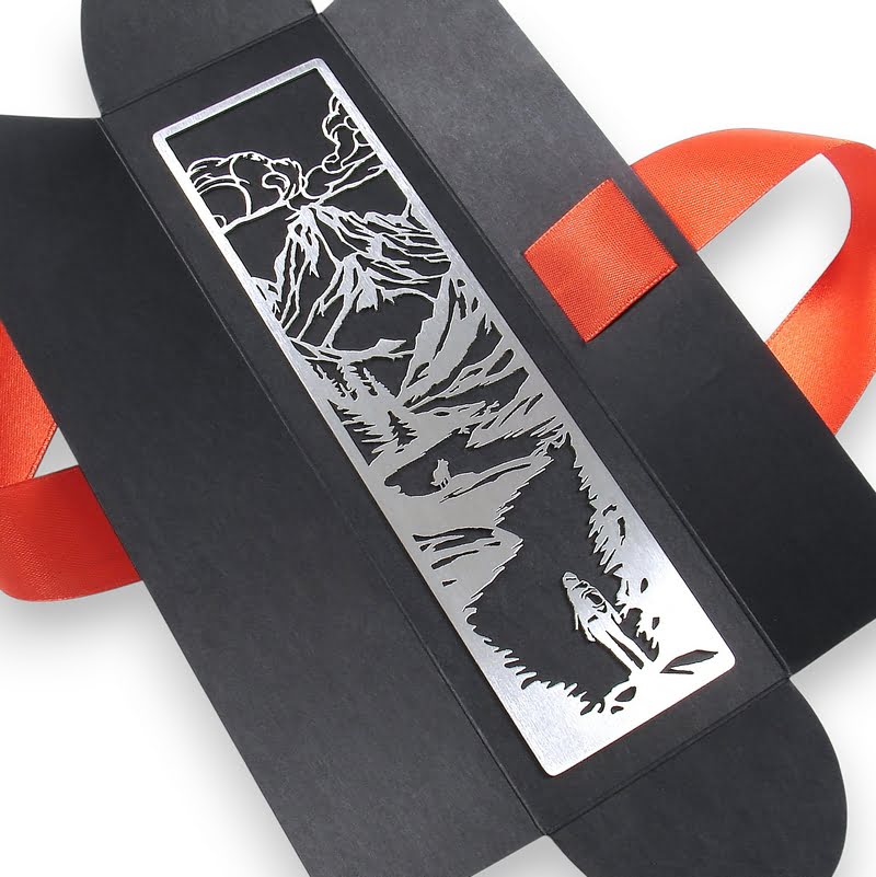 Metalowa zakładka do książki z górami w opakowaniu ozdobnym | stal szlachetna 316L