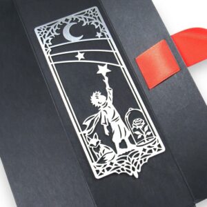 Metalowa zakładka do książki z Małym Księciem, lisem i efemeryczną różą