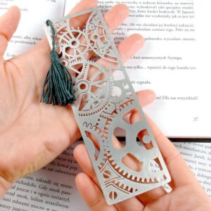 Metalowa zakładka z mechanizmem zegarka i chwostem